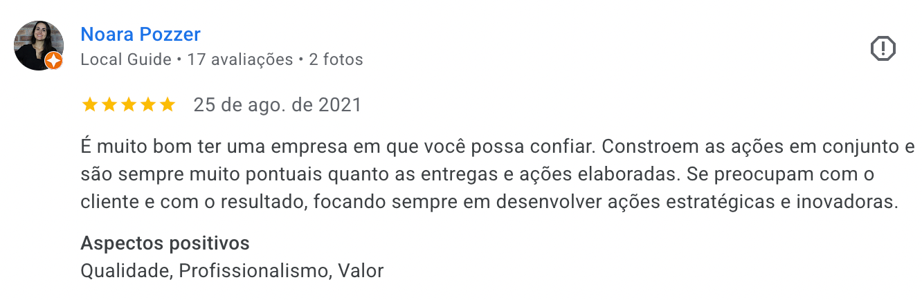 Avaliação de Noara Pozzer no Google